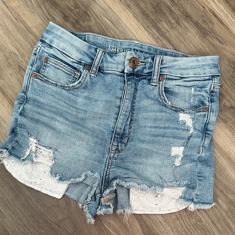 American Eagle Outfitters Light Blue Distressed Jean Shorts